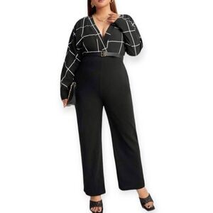 SHEIN BLACK & WHITE GRID PRINT JUMPSUIT SZ.4XL EUC